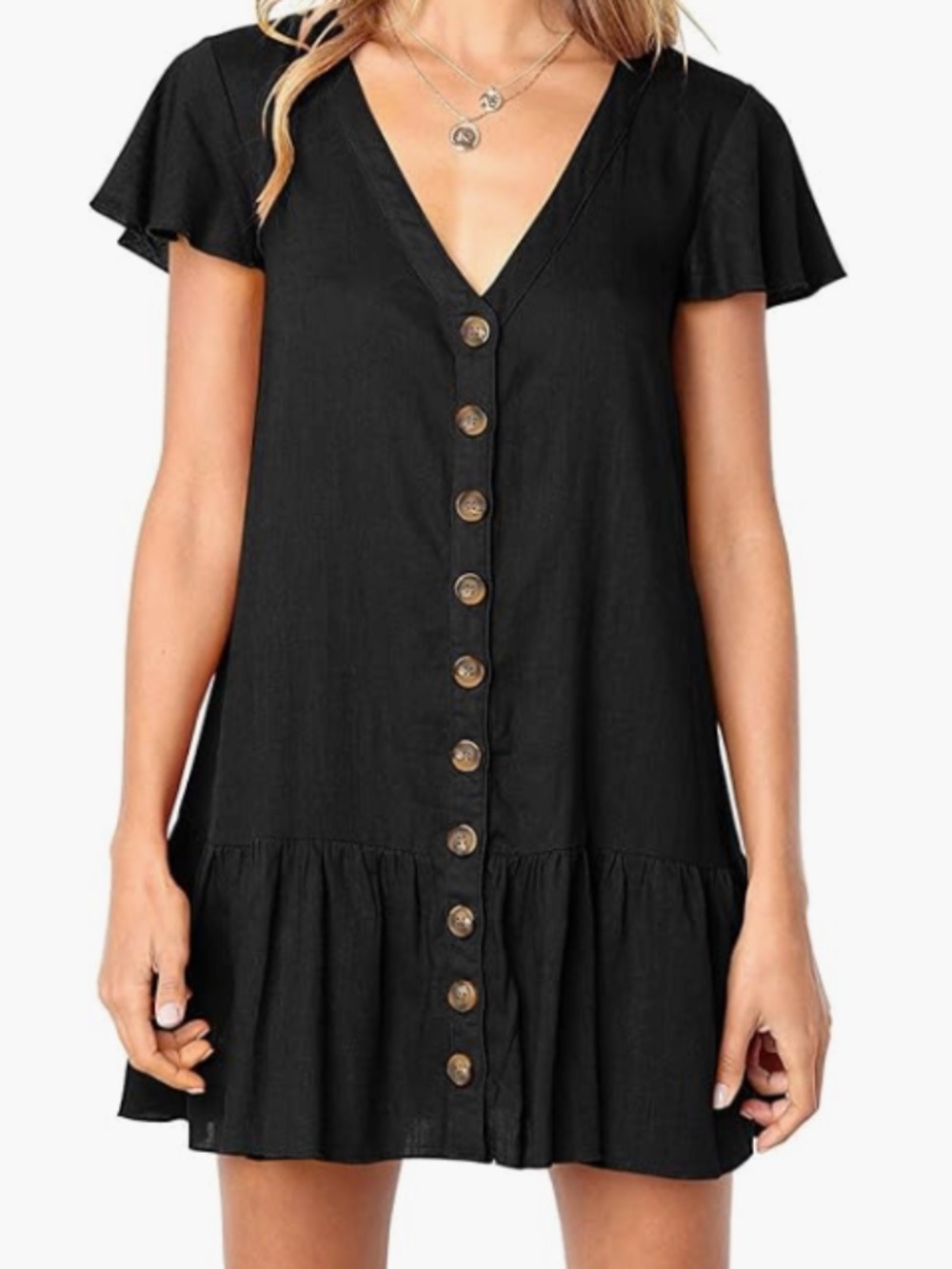 Amazon V-Neck Button Down Loose Mini Short Dress Size M